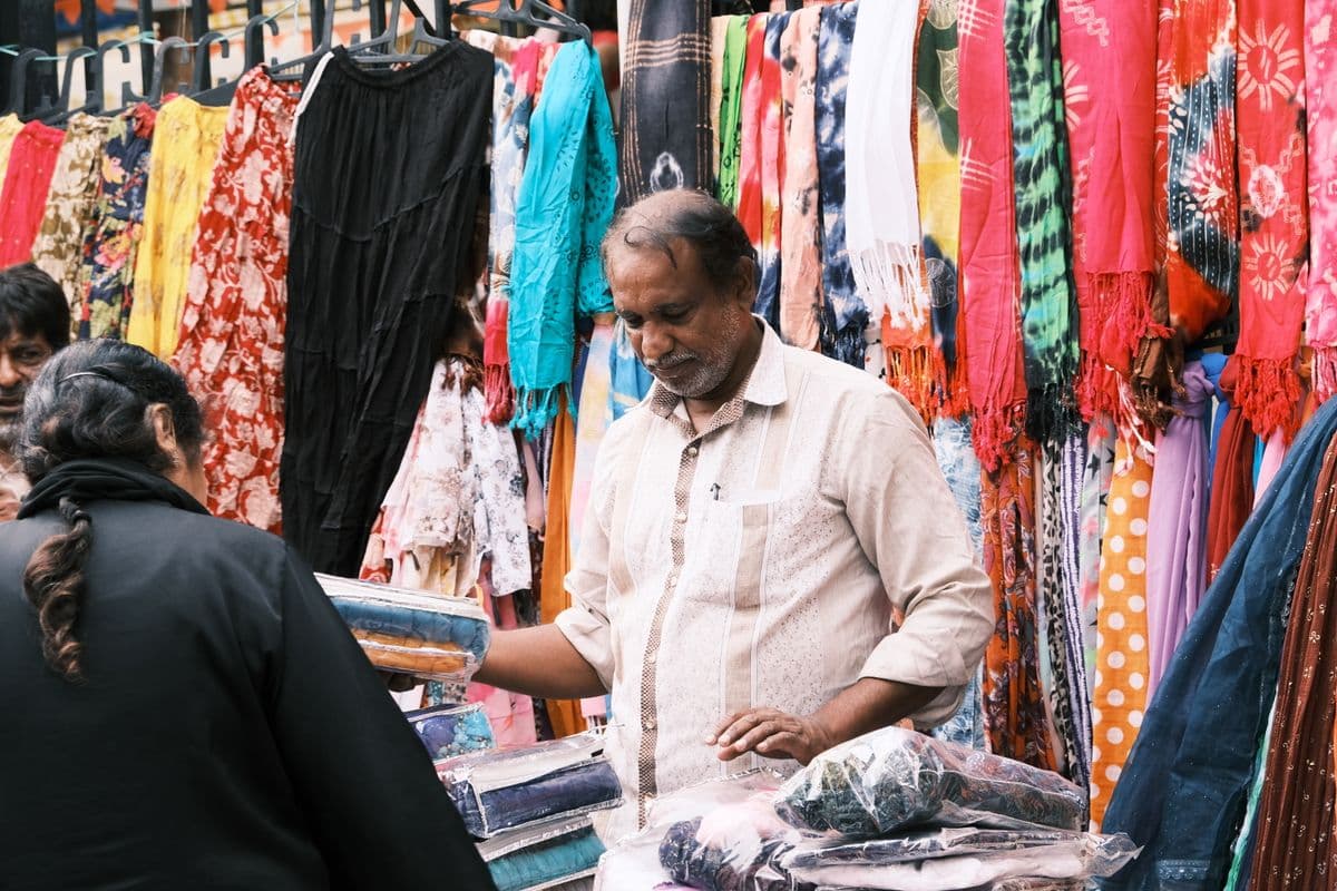 A fabric stall on an Indian street